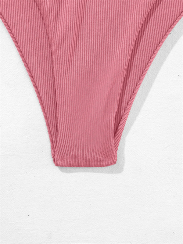 Neuer Bandeau-Bikini mit geteilten Trägern, einfarbig, sexy, mehrfarbiger Badeanzug 