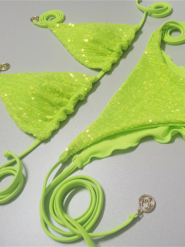 Neuer, mehrfarbiger Bikini mit Pailletten, Triangel-Trägern 