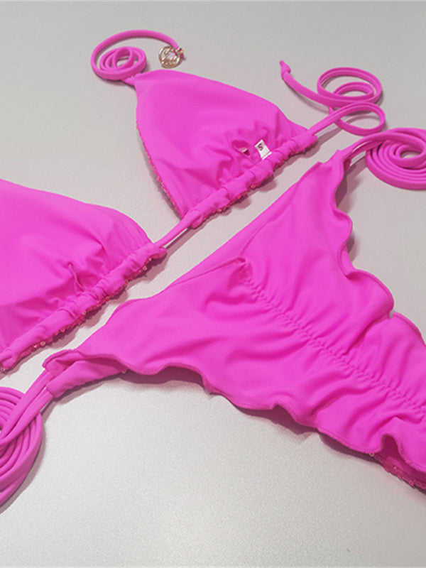 Neuer, mehrfarbiger Bikini mit Pailletten, Triangel-Trägern 