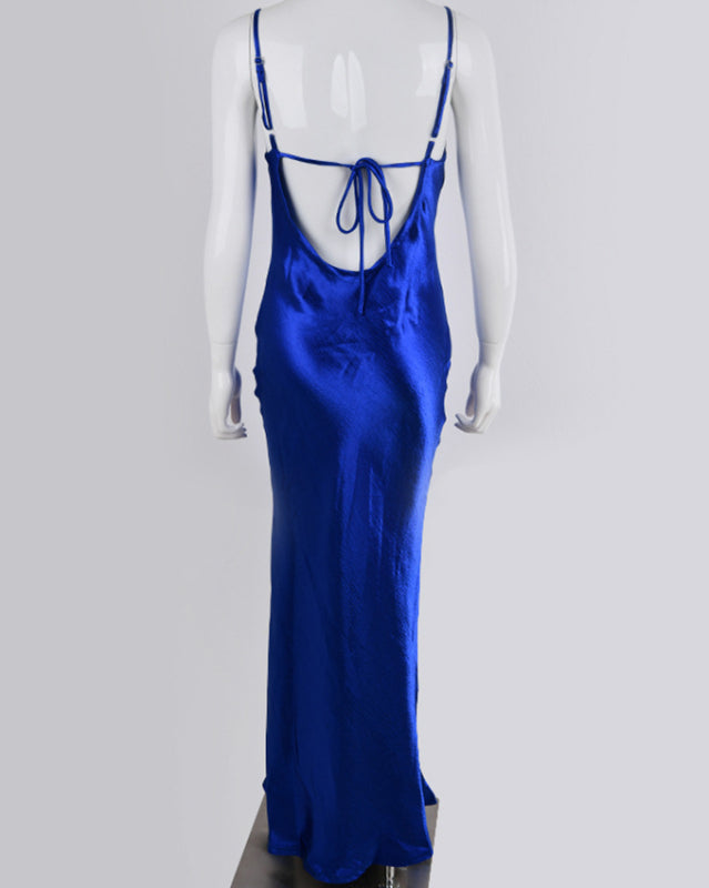 Nouvelle robe de soirée sexy unie sans bretelles, dos nu et col montant 