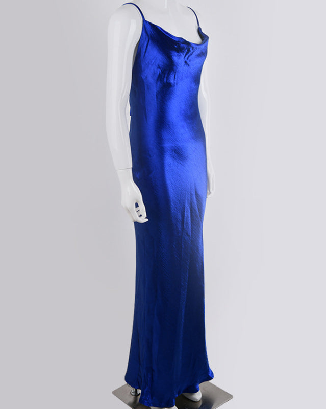 Nouvelle robe de soirée sexy unie sans bretelles, dos nu et col montant 