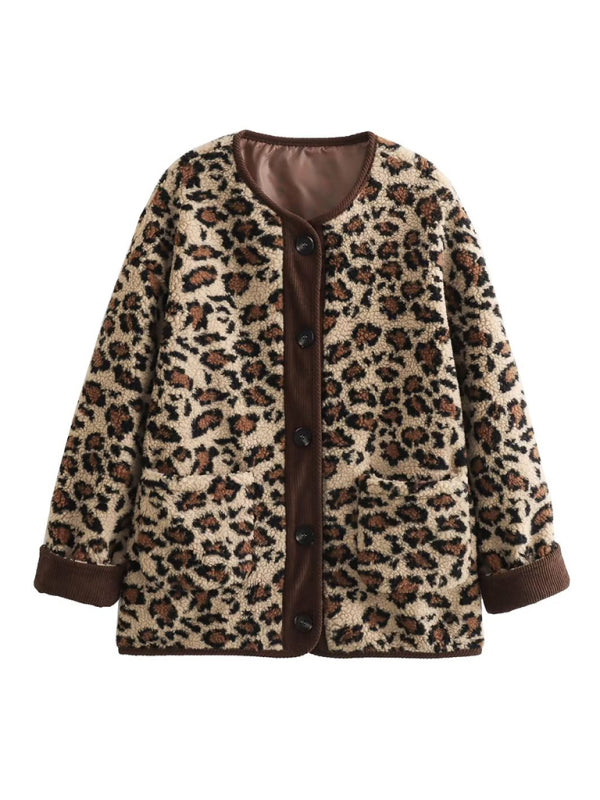 New printed fashionable loose lambswool leopard print jacket