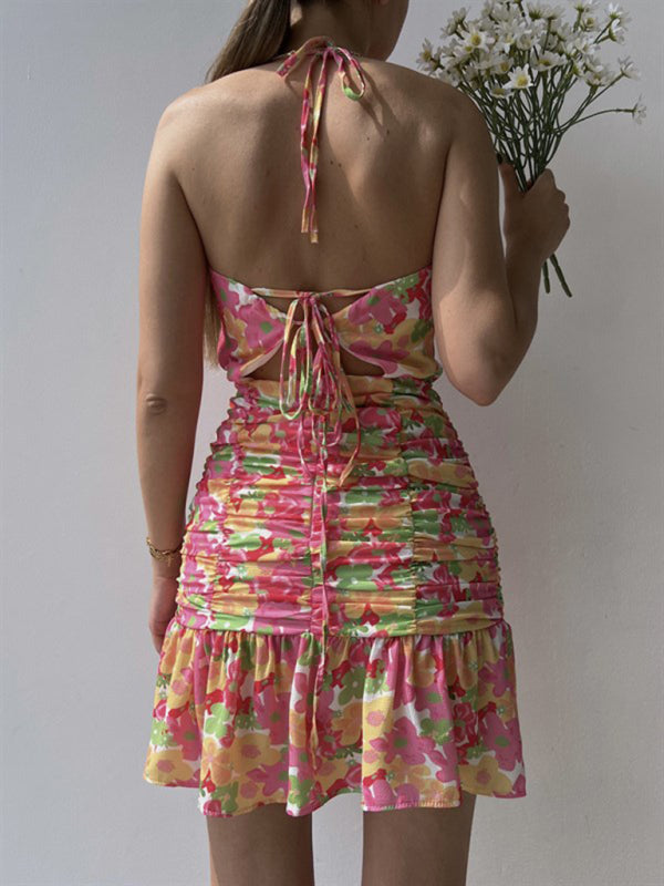 Neues Damenkleid mit Blumenmuster und Hüftgurten 