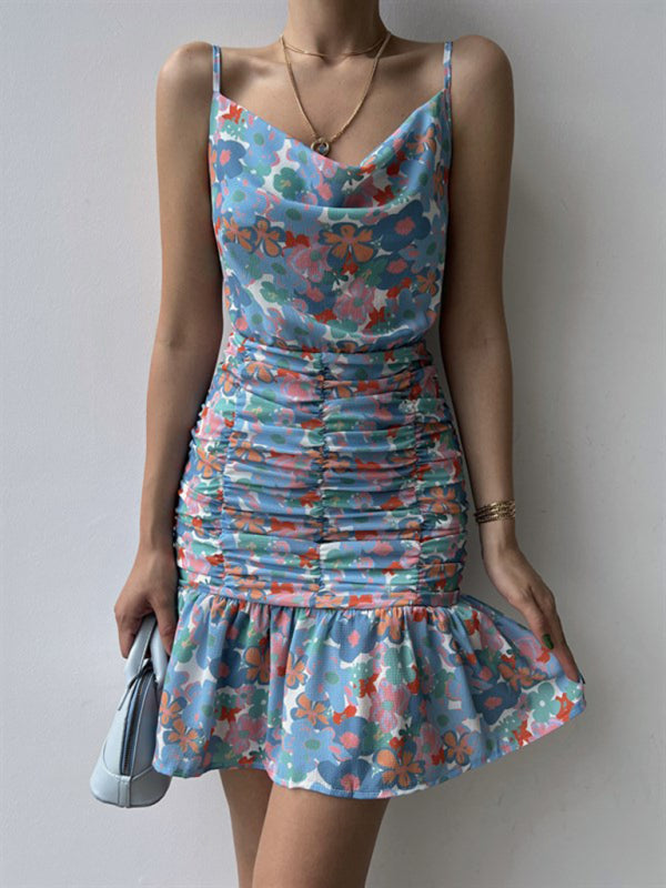 Neues Damenkleid mit Blumenmuster und Hüftgurten 
