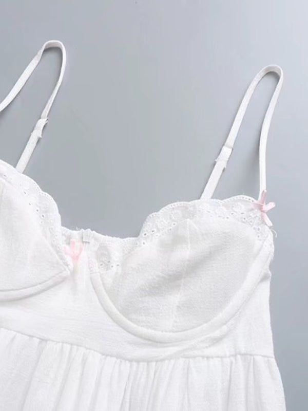 Neues, modisches Kleid mit Spitzeneinsatz und Trägern, sexy, tief ausgeschnitten, schmal geschnitten, kurzes A-Linien-Kleid 