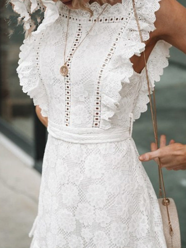 Neues Damenkleid aus bestickter Spitze mit Pilzmotiv 