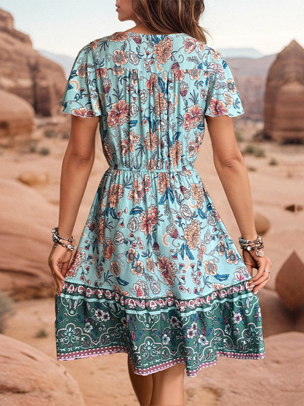 Nouvelle robe bohème à col en V pour femme 