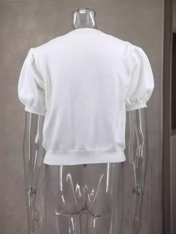 Pull neuf à col V, manches courtes, personnalisé avec double nœud, couleur unie 