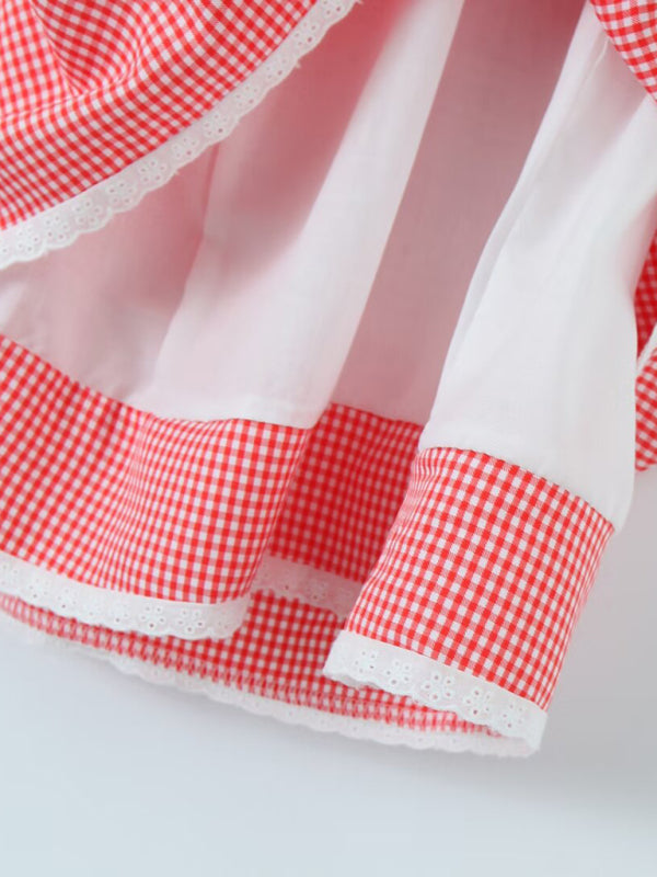 Neues, modisches Spitzenkleid mit Karomuster und Trägern 