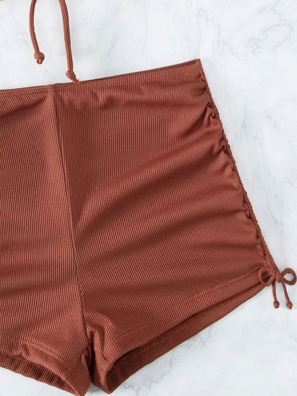 New solid color halter neck bikini split boxer briefs bikini swimsuit
