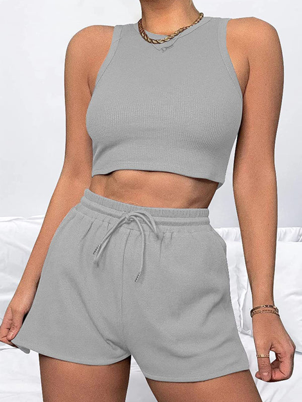 Neuer, lockerer, einfarbiger, ärmelloser Shorts-Anzug für Damen 