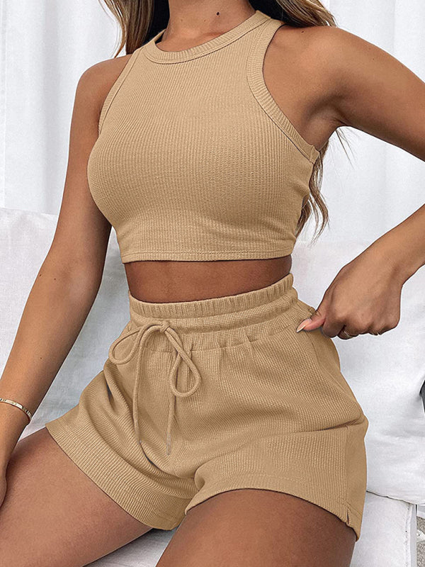 Neuer, lockerer, einfarbiger, ärmelloser Shorts-Anzug für Damen 