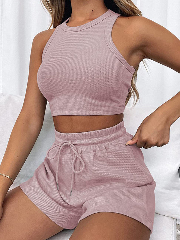 Neuer, lockerer, einfarbiger, ärmelloser Shorts-Anzug für Damen 