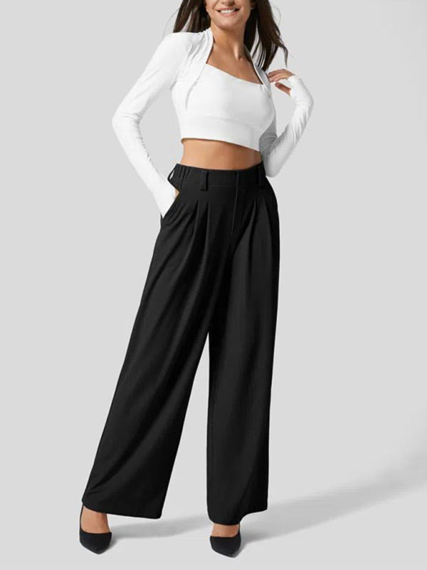 Women's Casual Loose Wide Leg Pocket High Waist Women's Pants