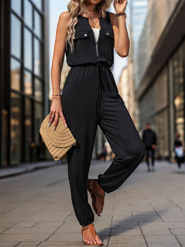 Lässiger, taillenloser, ärmelloser Damen-Jumpsuit 