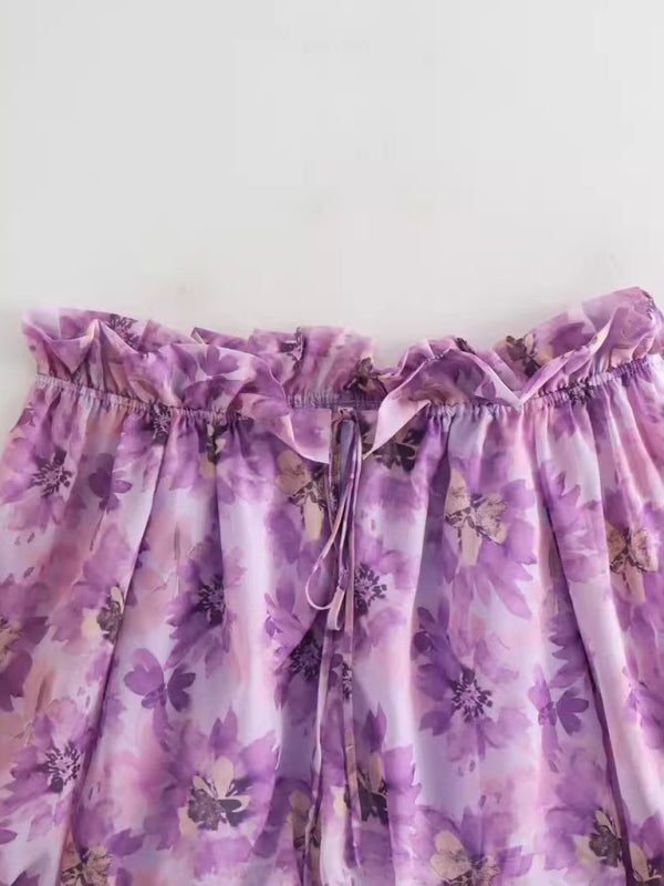 Neues lila Blumen-Ein-Schulter-Damen-Shirt 