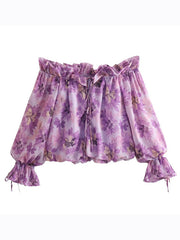 Neues lila Blumen-Ein-Schulter-Damen-Shirt 