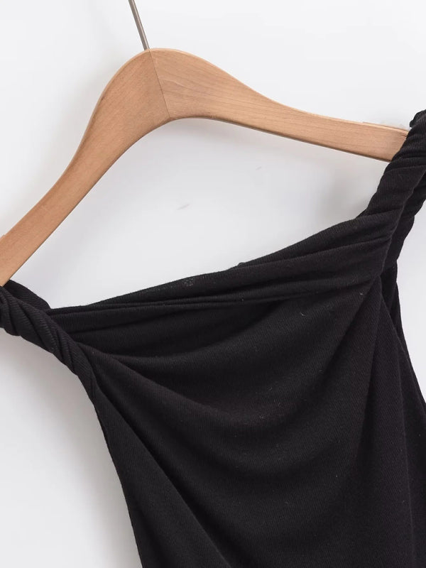 Neues Design mit verdrehtem Einlinienkragen, sexy, figurbetontes, einfarbiges T-Shirt für heiße Mädchen 