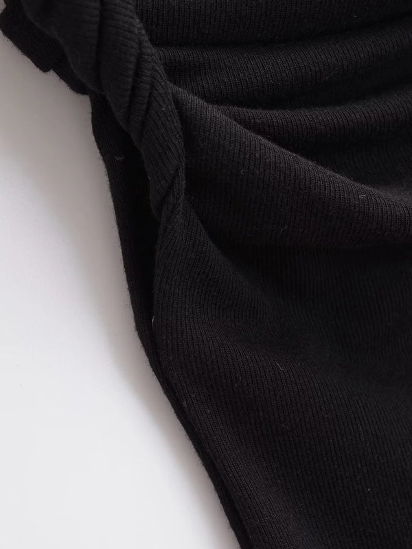 Neues Design mit verdrehtem Einlinienkragen, sexy, figurbetontes, einfarbiges T-Shirt für heiße Mädchen 