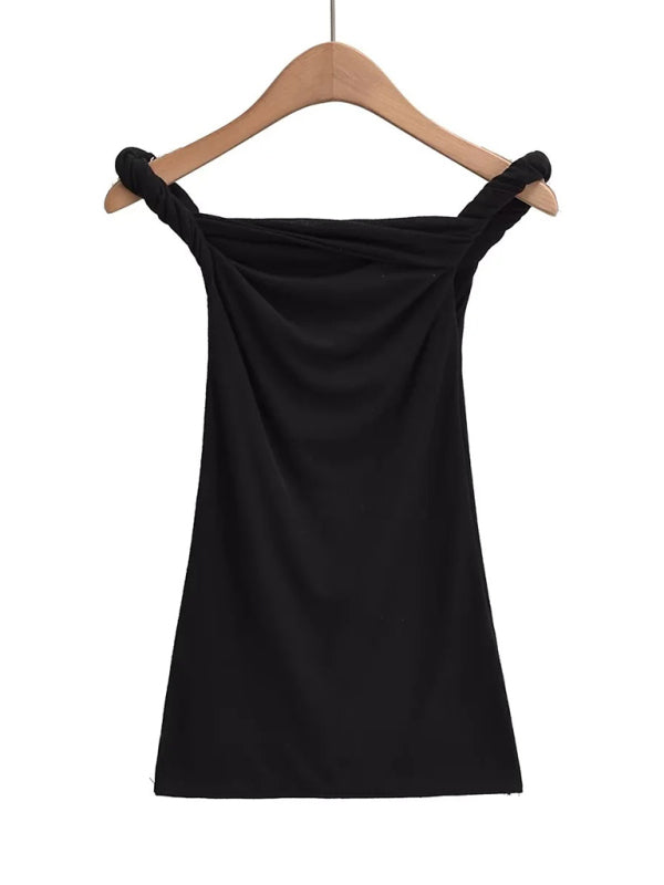 Neues Design mit verdrehtem Einlinienkragen, sexy, figurbetontes, einfarbiges T-Shirt für heiße Mädchen 