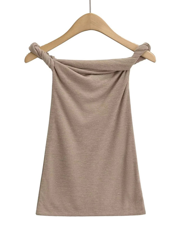 Neues Design mit verdrehtem Einlinienkragen, sexy, figurbetontes, einfarbiges T-Shirt für heiße Mädchen 