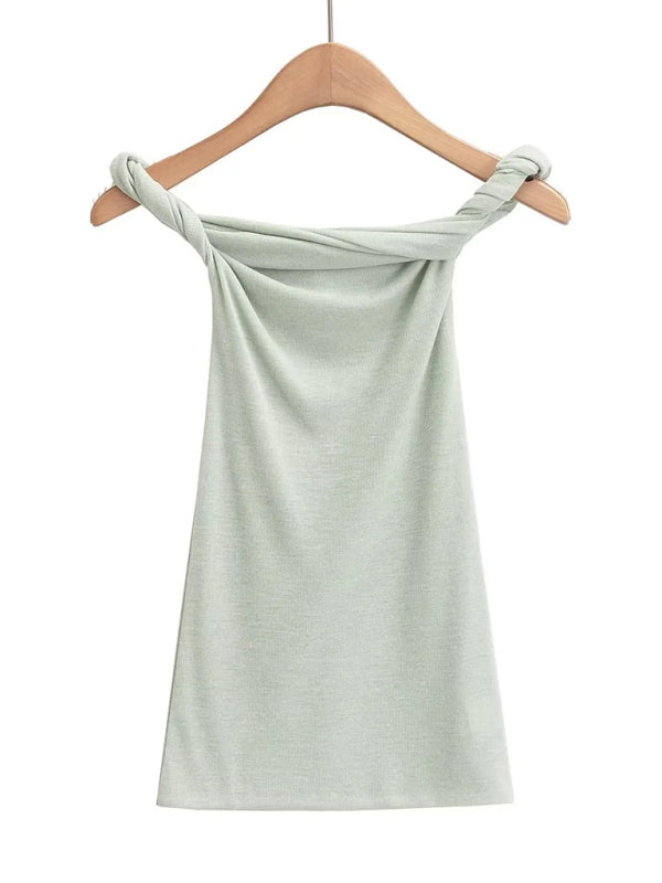 Neues Design mit verdrehtem Einlinienkragen, sexy, figurbetontes, einfarbiges T-Shirt für heiße Mädchen 