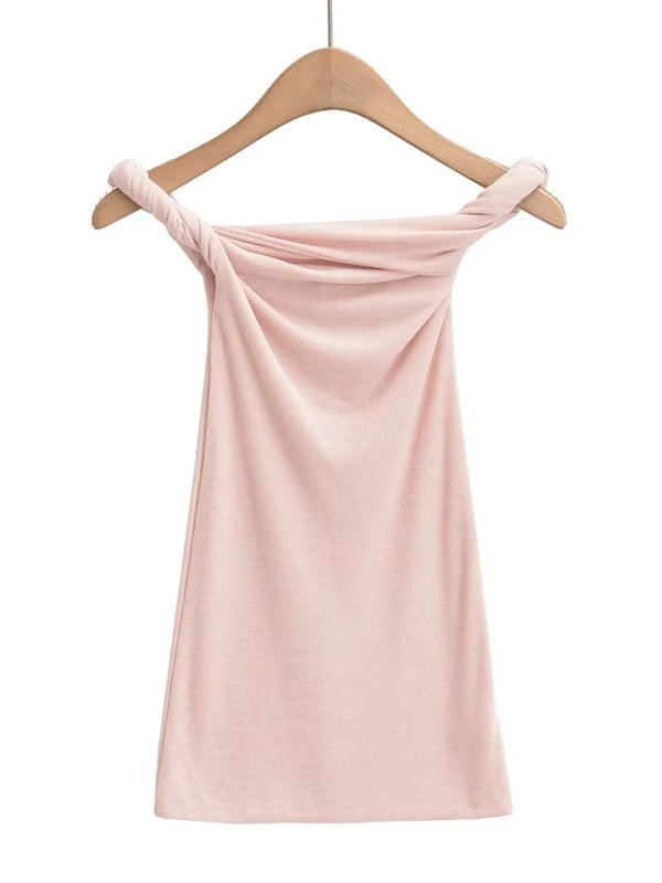 Neues Design mit verdrehtem Einlinienkragen, sexy, figurbetontes, einfarbiges T-Shirt für heiße Mädchen 