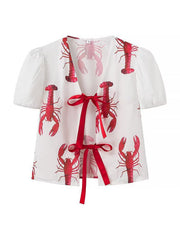 Fashionable casual loose lace-up printed short-sleeves/trousers