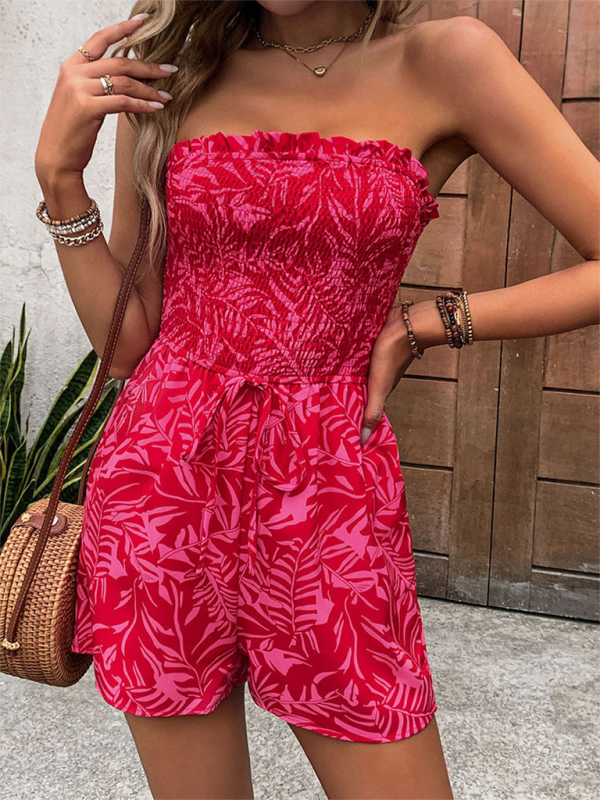 New women's one-shoulder elastic printed tube top jumpsuit – side view
