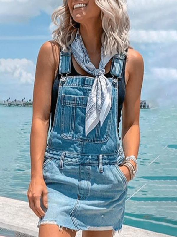 Women's denim overall dress – beach styling