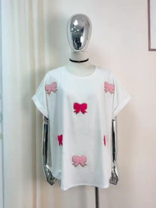 T-shirt d'été décontracté à sequins, col rond, manches courtes, style rugby 