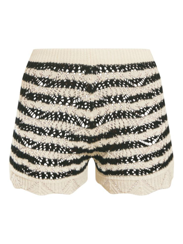 Sexy, bauchfreies Neckholder-Top für Damen mit luftigen Shorts und gestreiftem Anzug 