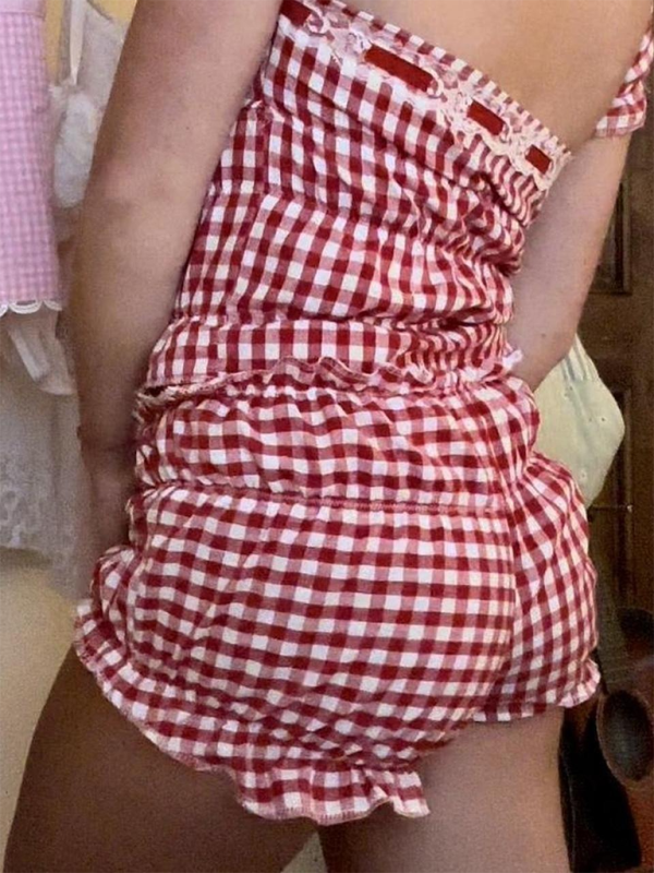 Lässige Karoshorts, modische Spitze, sexy Damenhose mit niedrigem Bund 