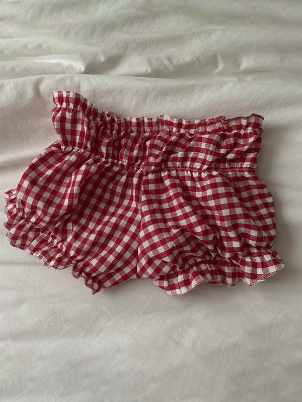 Lässige Karoshorts, modische Spitze, sexy Damenhose mit niedrigem Bund 