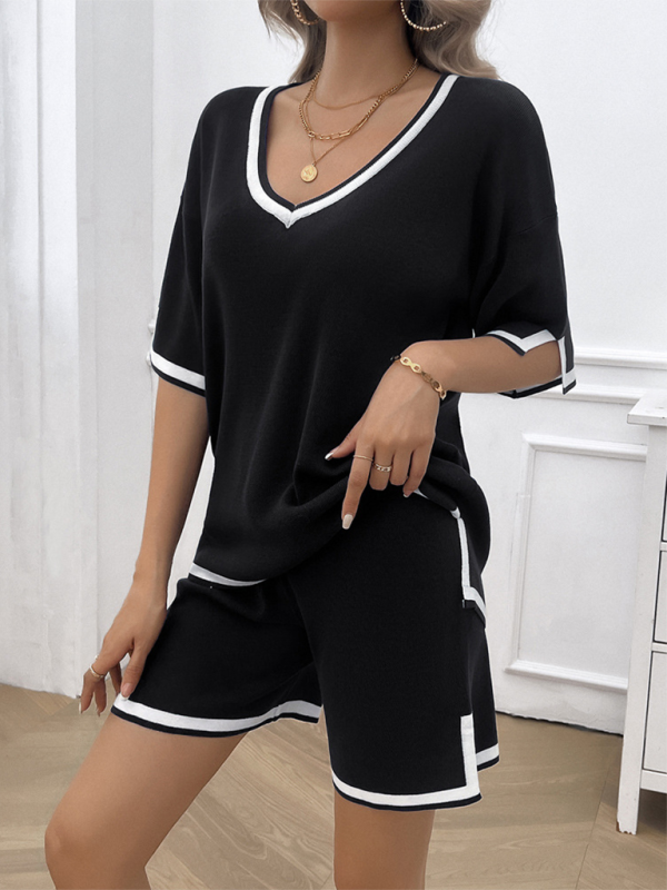 Ensemble deux pièces décontracté pour femme, pull ample à col en V 