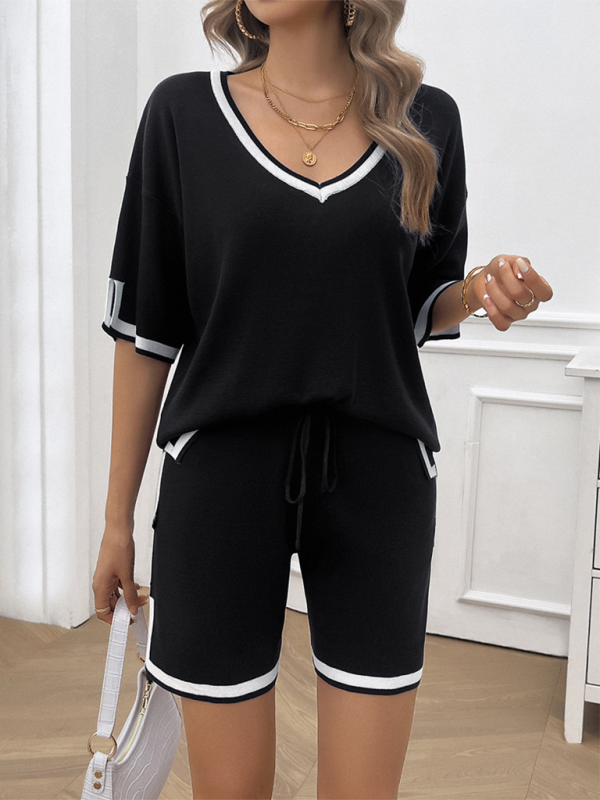 Ensemble deux pièces décontracté pour femme, pull ample à col en V 