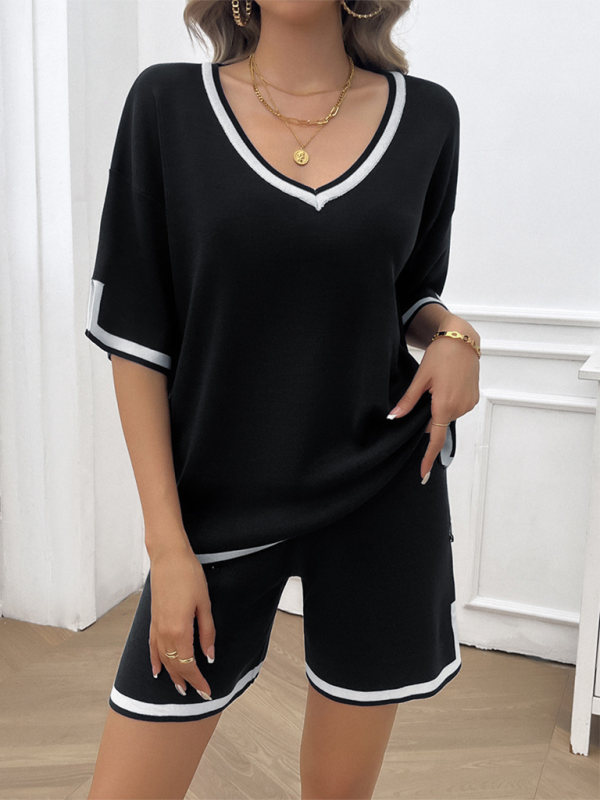 Ensemble deux pièces décontracté pour femme, pull ample à col en V 