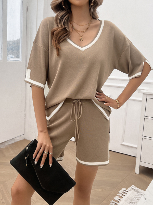Ensemble deux pièces décontracté pour femme, pull ample à col en V 
