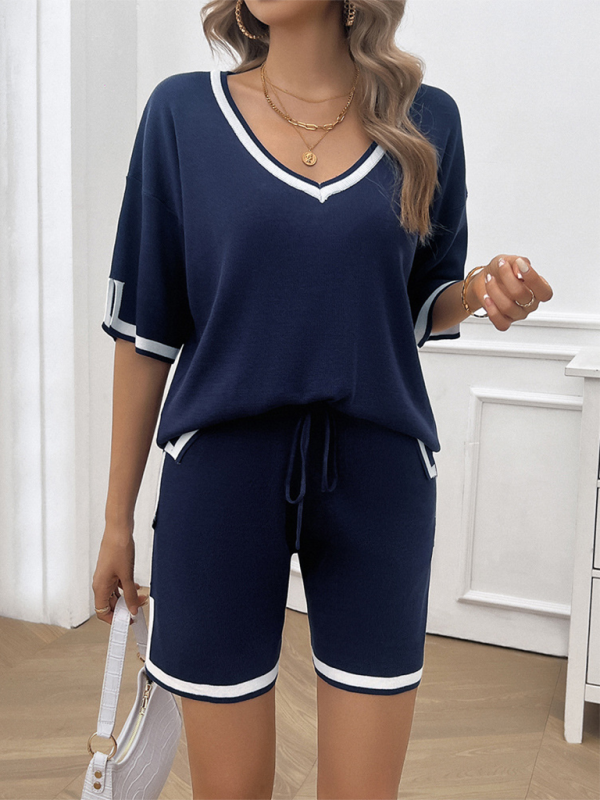 Ensemble deux pièces décontracté pour femme, pull ample à col en V 