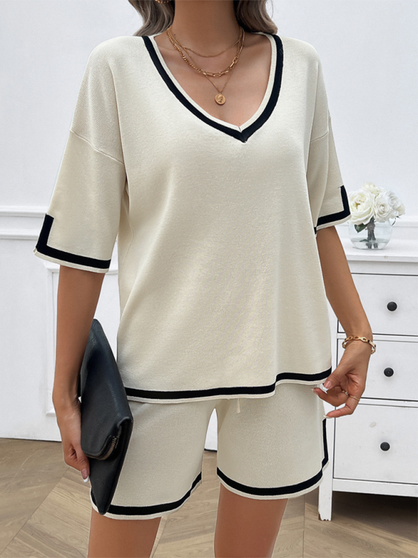 Ensemble deux pièces décontracté pour femme, pull ample à col en V 
