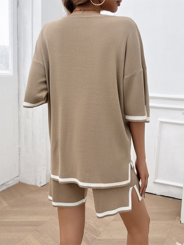 Ensemble deux pièces pull décontracté à col rond pour femme 