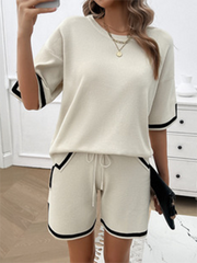 Ensemble deux pièces pull décontracté à col rond pour femme 