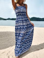 Robe longue décontractée et confortable à bretelles fines et sans manches, style resort, taille haute. 