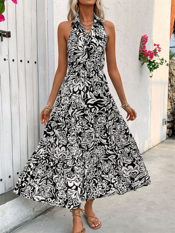 Neues, bequemes, ärmelloses, langärmeliges Neckholderkleid mit hoher Taille für Damen 