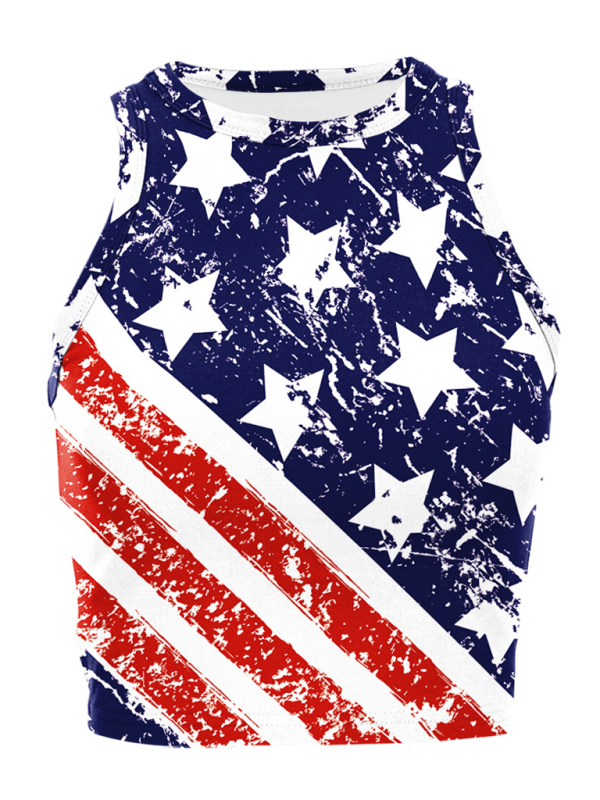 Ärmelloses Tanktop mit digitalem Aufdruck der amerikanischen Unabhängigkeitsflagge und schulterfreiem Oberteil 