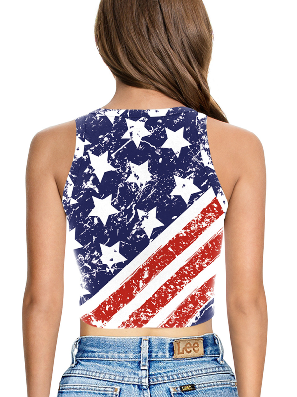 Ärmelloses Tanktop mit digitalem Aufdruck der amerikanischen Unabhängigkeitsflagge und schulterfreiem Oberteil 