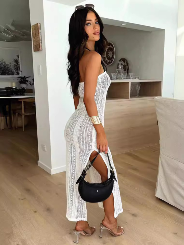 Ladies new fashion sexy see-through lace dress chest wrap hip skirt – side view
