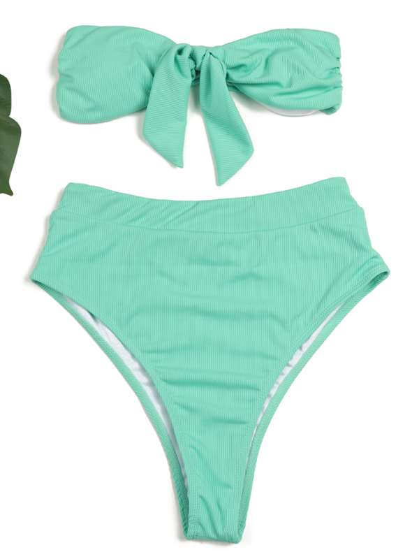 Damen-Bikini-Badeanzug mit hohem Bund und trägerlosem Oberteil 