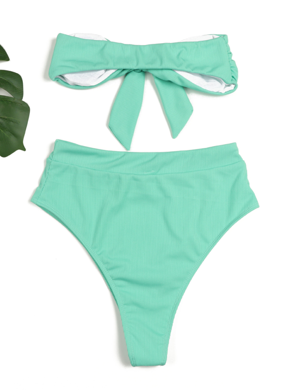 Damen-Bikini-Badeanzug mit hohem Bund und trägerlosem Oberteil 