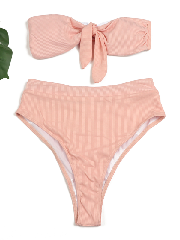 Damen-Bikini-Badeanzug mit hohem Bund und trägerlosem Oberteil 